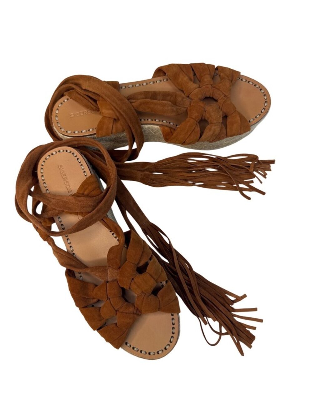 Sigerson Morrison Cosie Suede Espadrille Wedge Sandals Brown Size 6 With Lace-Up